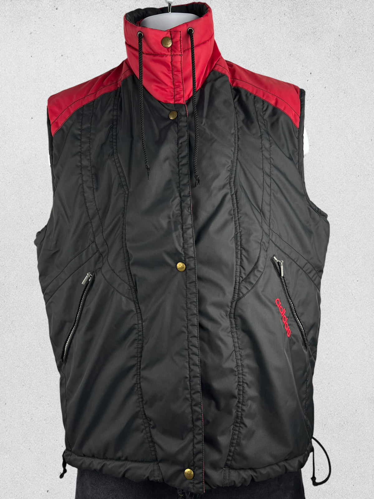 Adidas Originals Vintage Trefoil Quilted Vest Black Red Sleeveless Jacket Size L