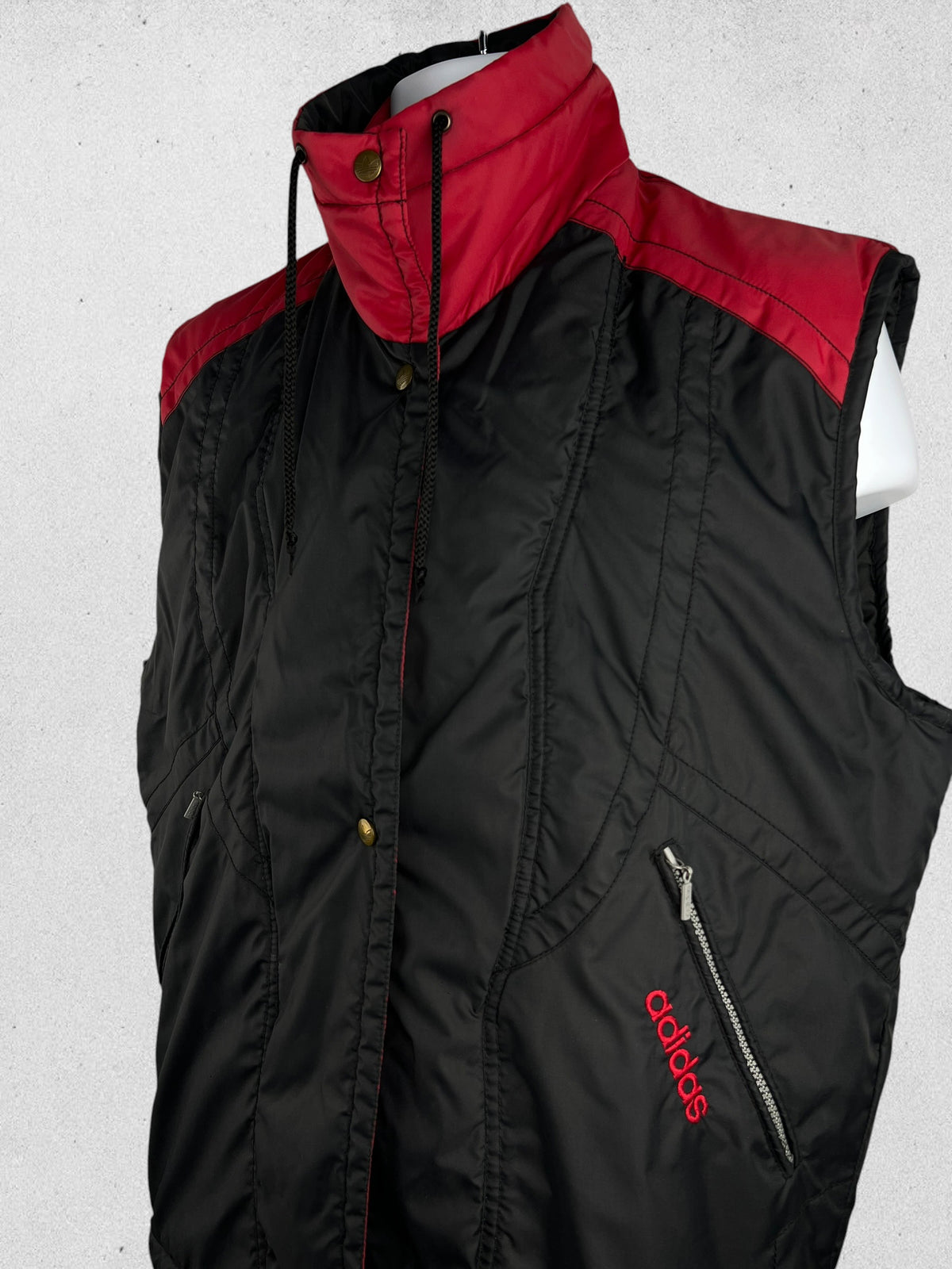 Adidas Originals Vintage Trefoil Quilted Vest Black Red Sleeveless Jacket Size L