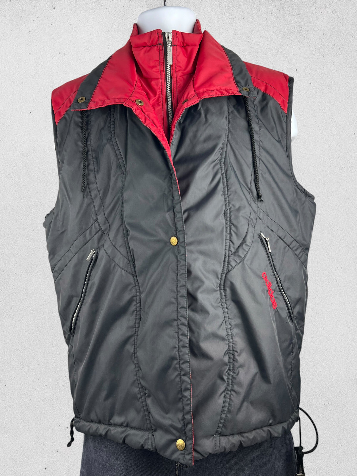 Adidas Originals Vintage Trefoil Quilted Vest Black Red Sleeveless Jacket Size L