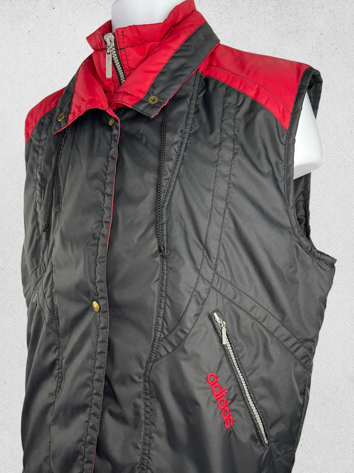 Adidas Originals Vintage Trefoil Quilted Vest Black Red Sleeveless Jacket Size L