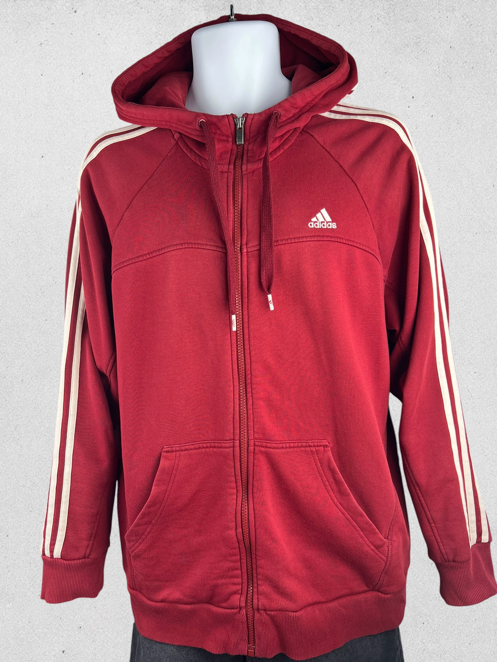 Adidas Performance Essentials Burgundy Zip Hoodie – Size L