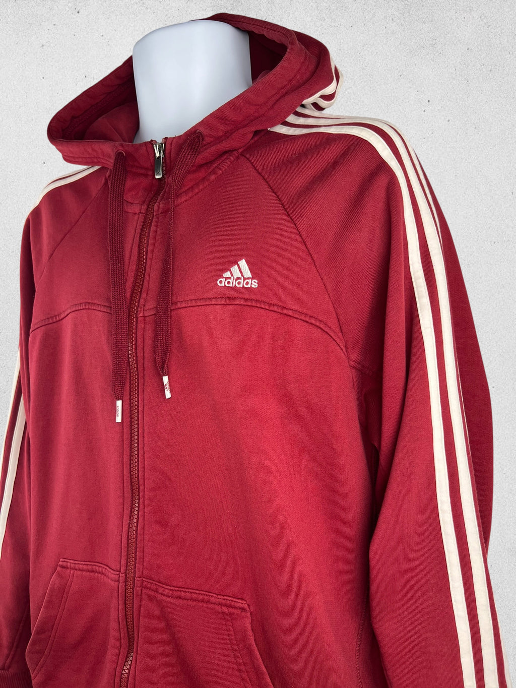 Adidas Performance Essentials Burgundy Zip Hoodie – Size L