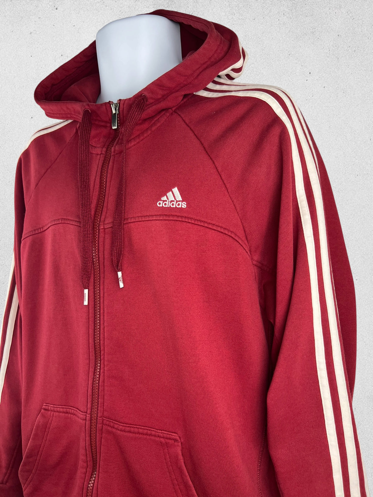 Adidas Performance Essentials Burgundy Zip Hoodie – Size L