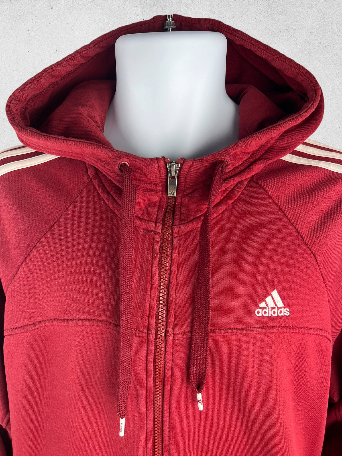 Adidas Performance Essentials Burgundy Zip Hoodie – Size L