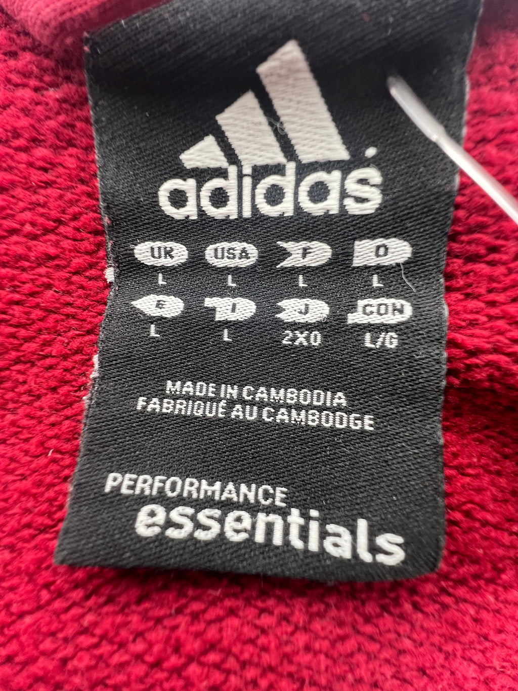 Adidas Performance Essentials Burgundy Zip Hoodie – Size L