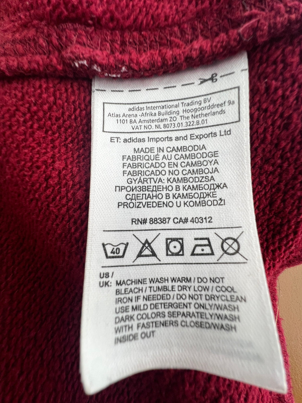 Adidas Performance Essentials Burgundy Zip Hoodie – Size L
