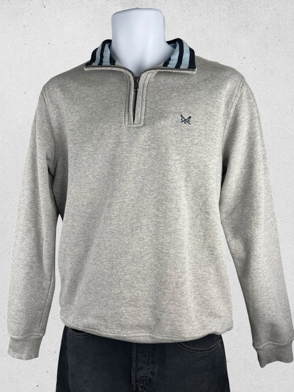 Crew Clothing Company Grey Quarter Zip Sweatshirt Embroidered Logo Size M