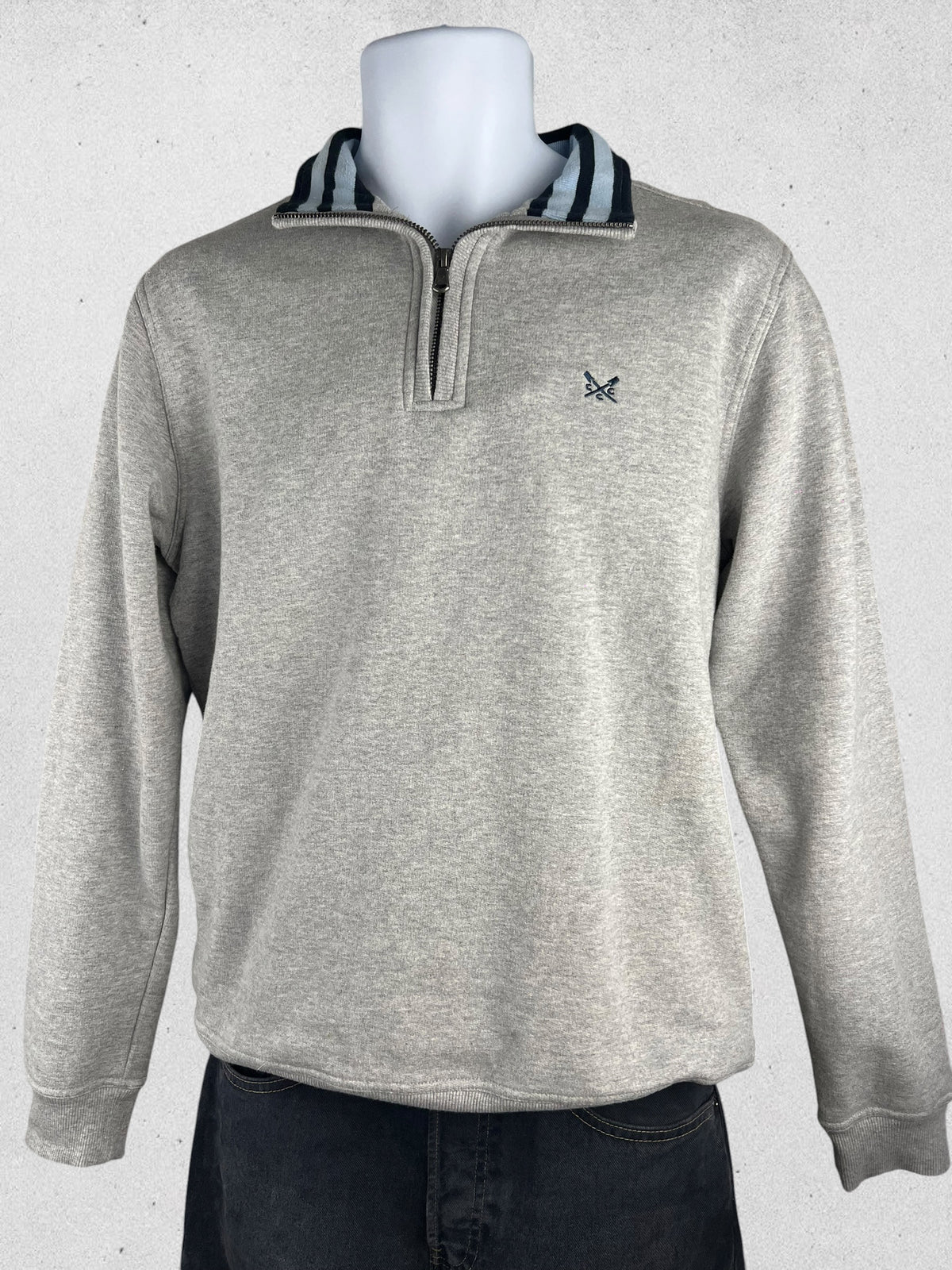 Crew Clothing Company Grey Quarter Zip Sweatshirt Embroidered Logo Size M