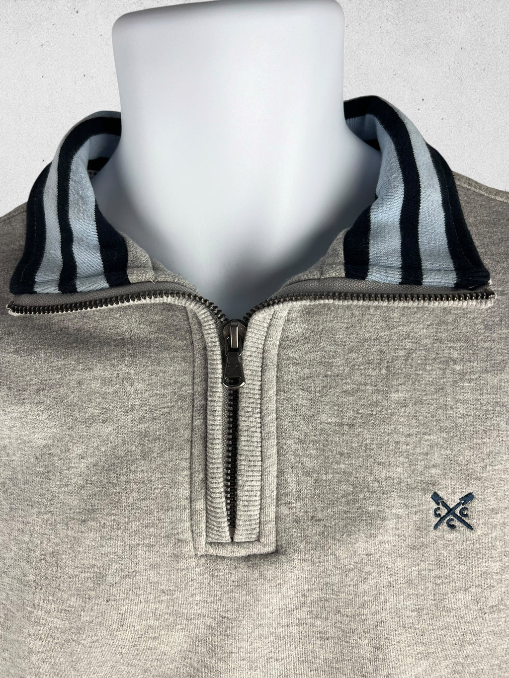 Crew Clothing Company Grey Quarter Zip Sweatshirt Embroidered Logo Size M