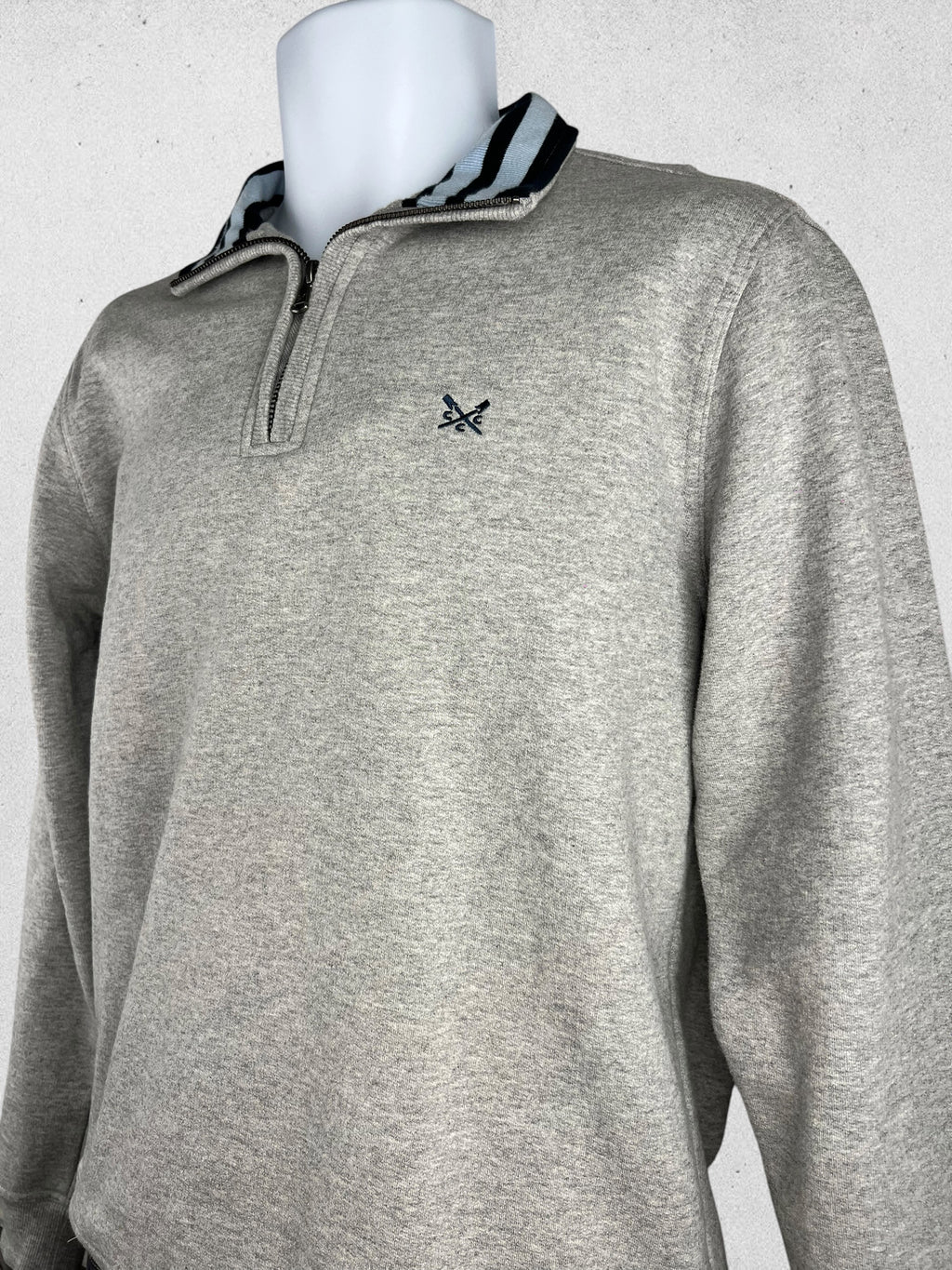 Crew Clothing Company Grey Quarter Zip Sweatshirt Embroidered Logo Size M