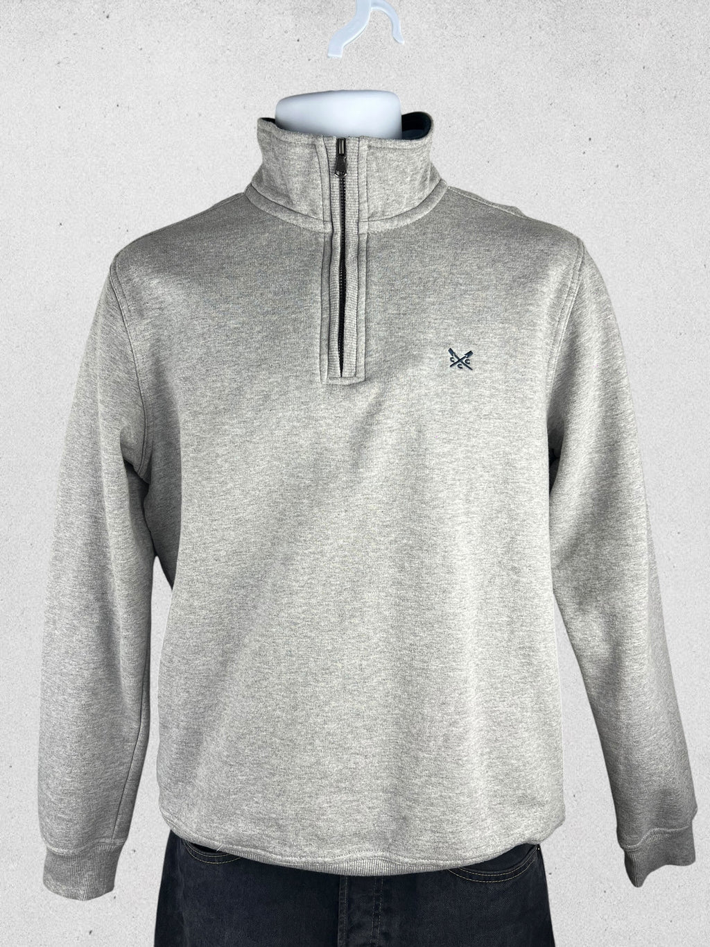 Crew Clothing Company Grey Quarter Zip Sweatshirt Embroidered Logo Size M