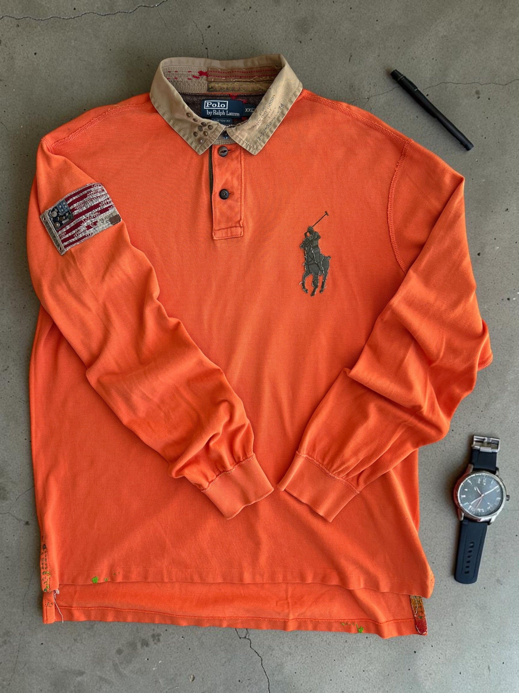 Polo Ralph Lauren Big Pony Long Sleeve Rugby Polo Shirt Orange XXL