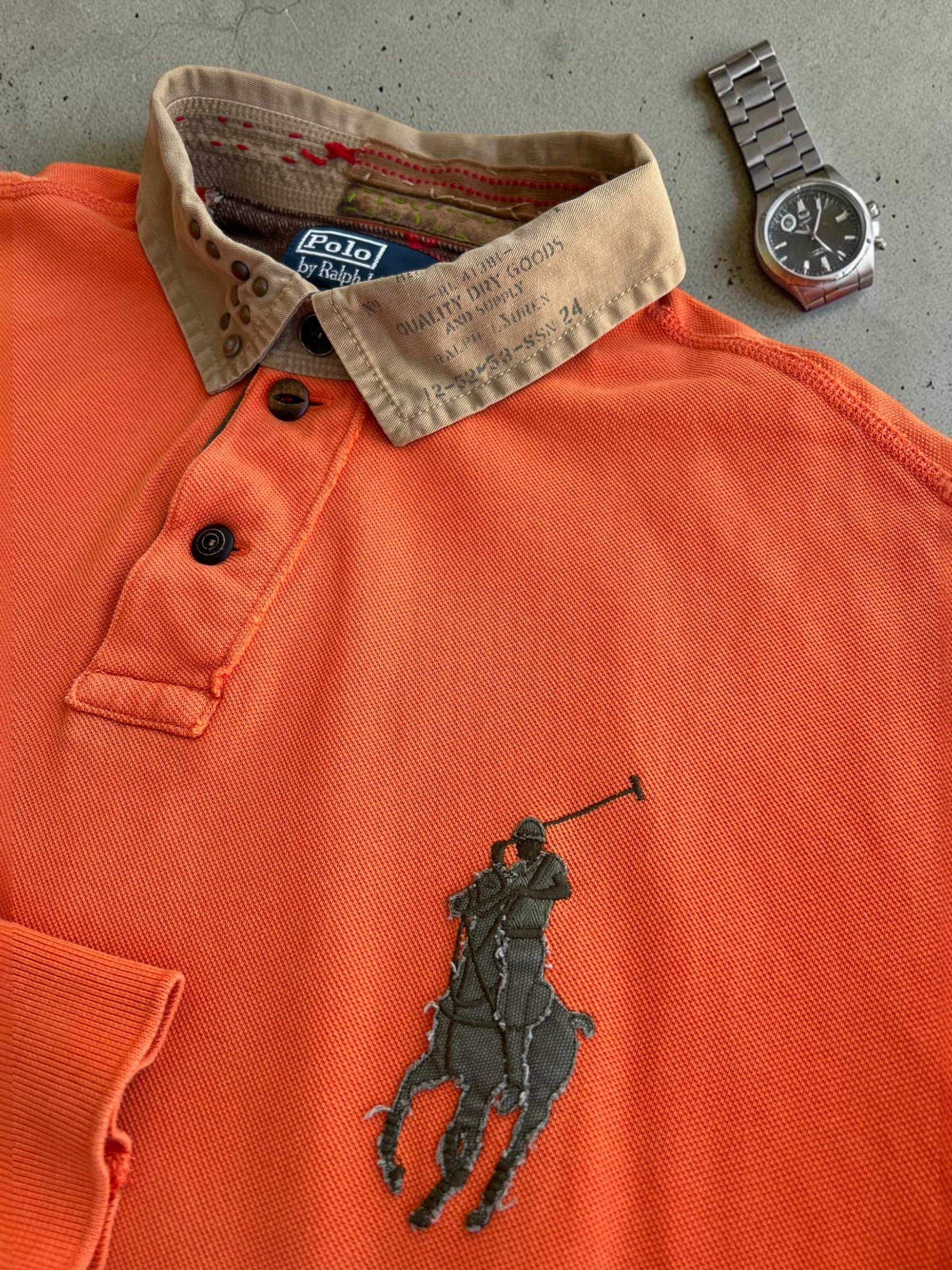 Polo Ralph Lauren Big Pony Long Sleeve Rugby Polo Shirt Orange XXL