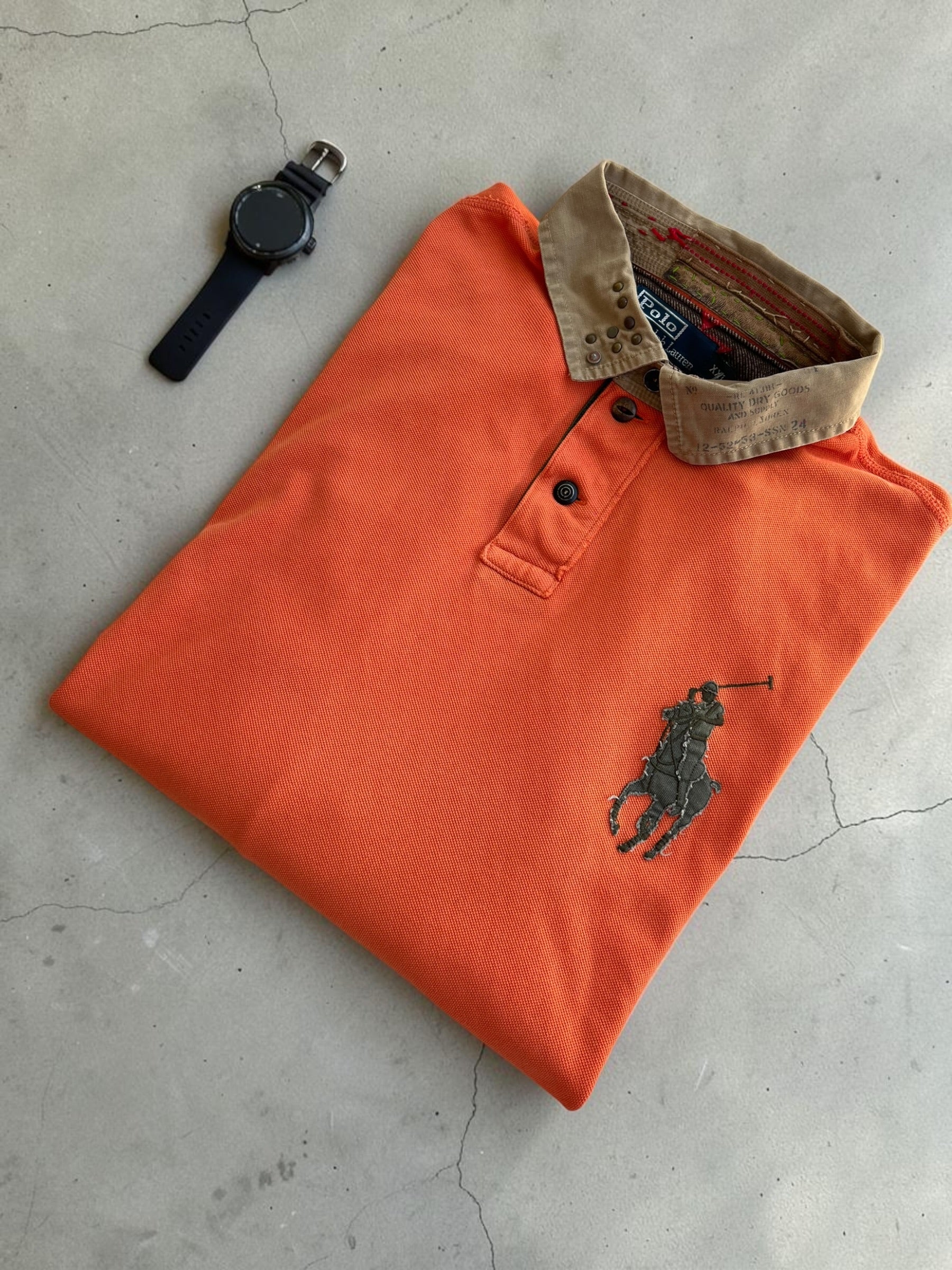 Polo Ralph Lauren Big Pony Long Sleeve Rugby Polo Shirt Orange XXL
