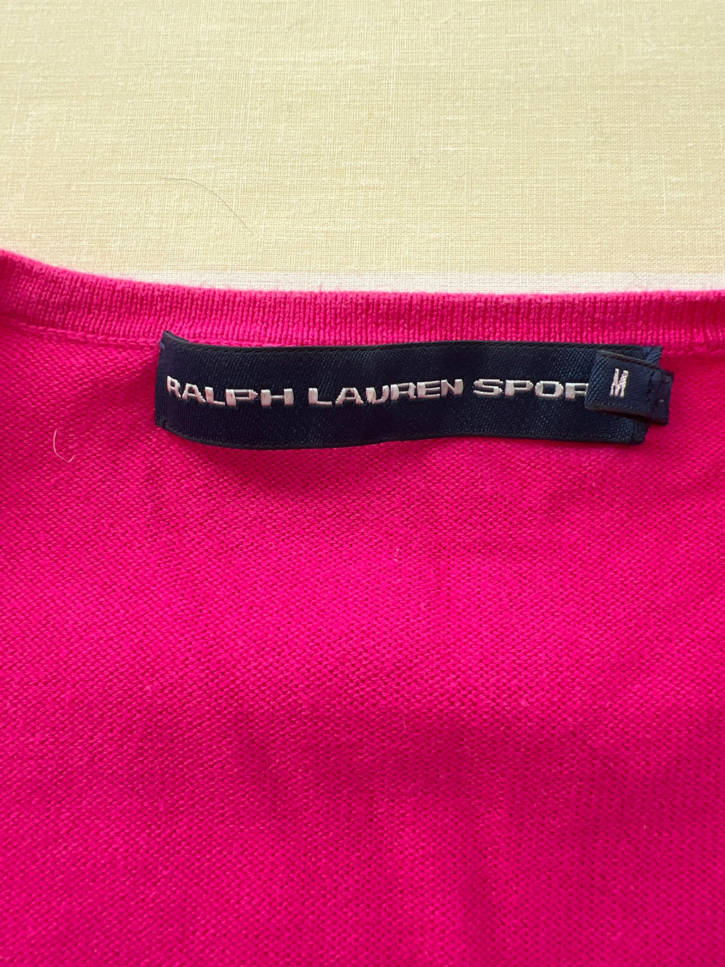 Ralph Lauren Sport V-Neck Cotton Sweater Pink S – Jersey de Algodón con Logo Bordado | Pull Femme