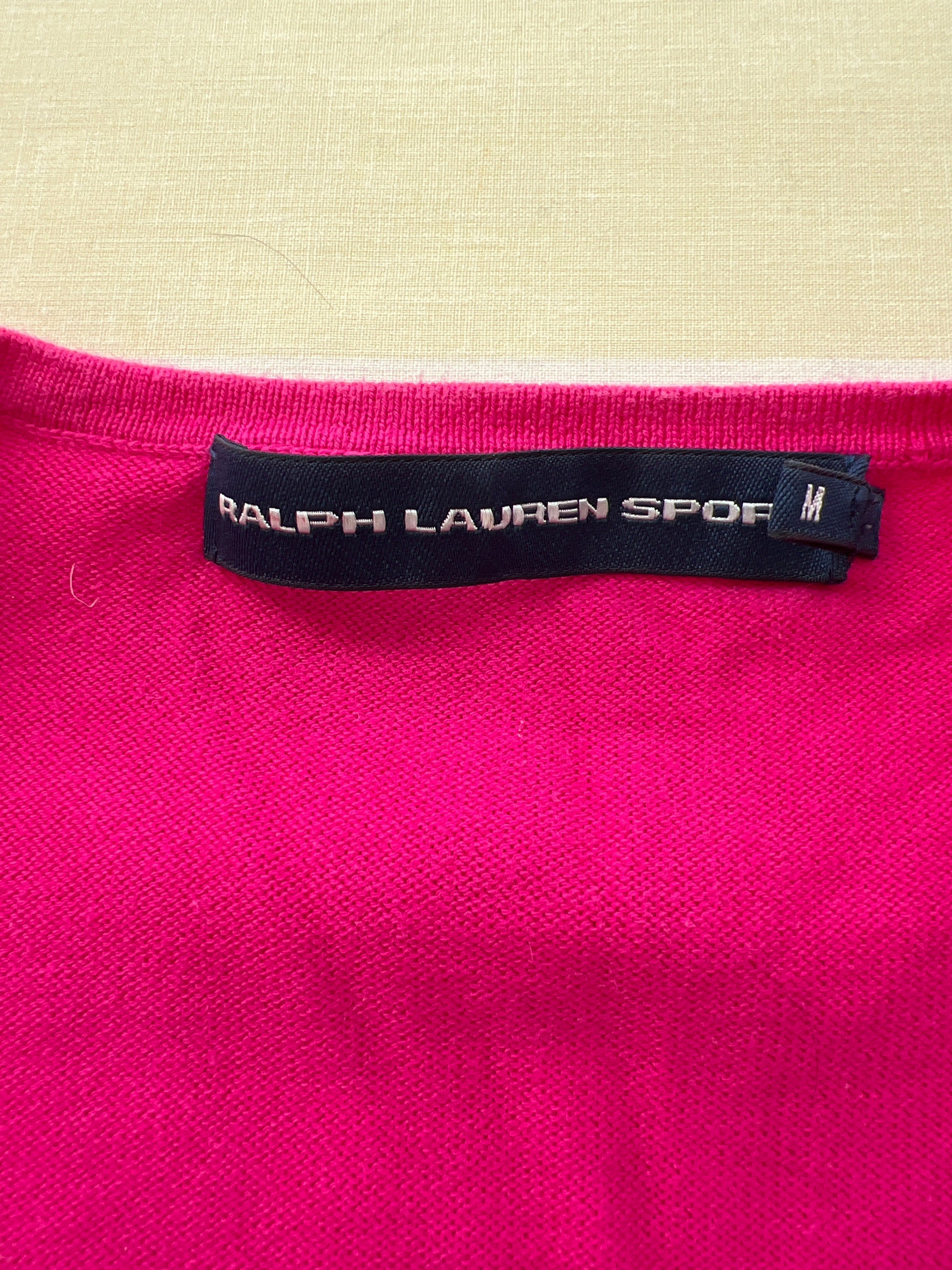 Ralph Lauren Sport V-Neck Cotton Sweater Pink S – Jersey de Algodón con Logo Bordado | Pull Femme