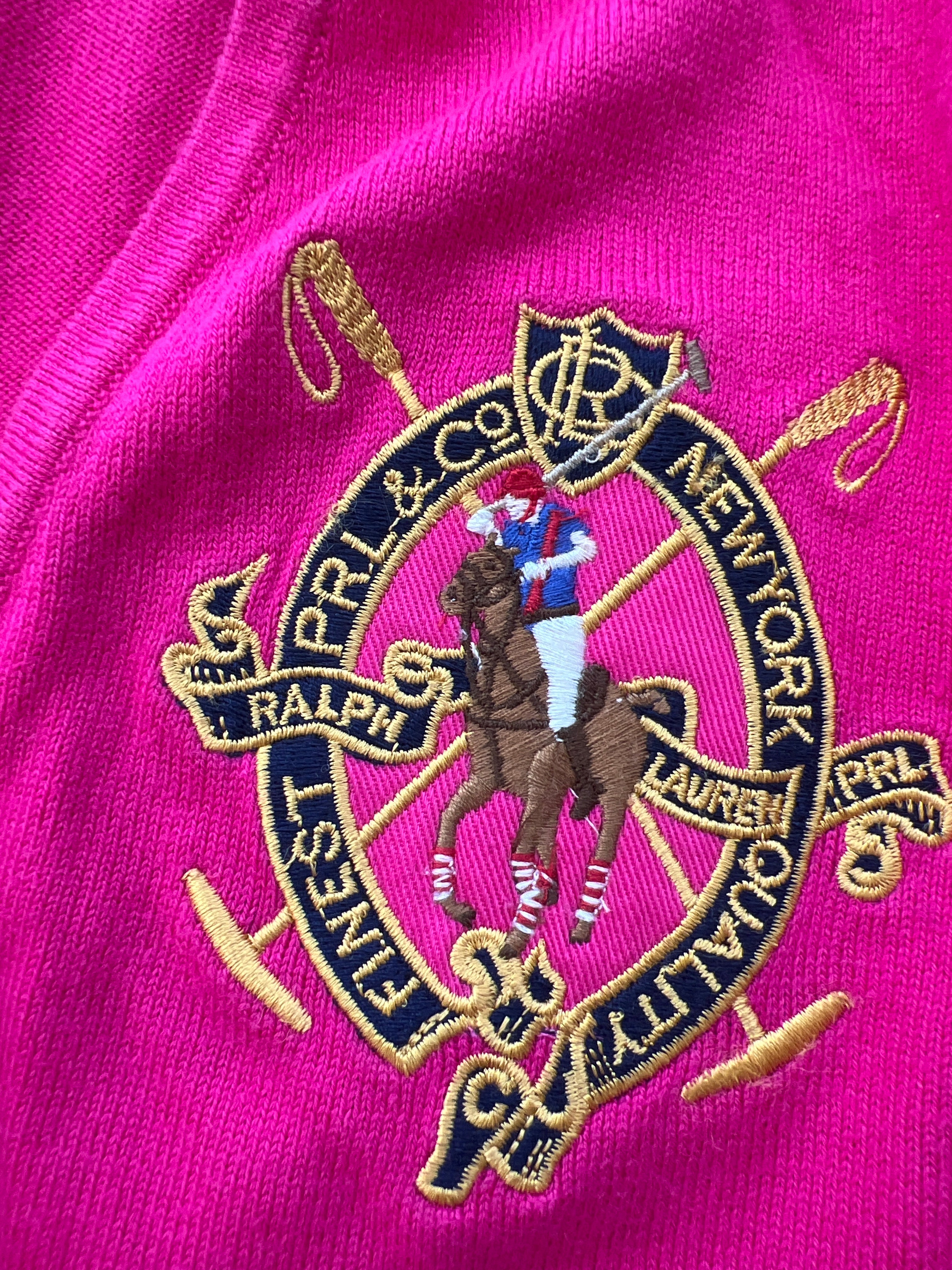 Ralph Lauren Sport V-Neck Cotton Sweater Pink S – Jersey de Algodón con Logo Bordado | Pull Femme