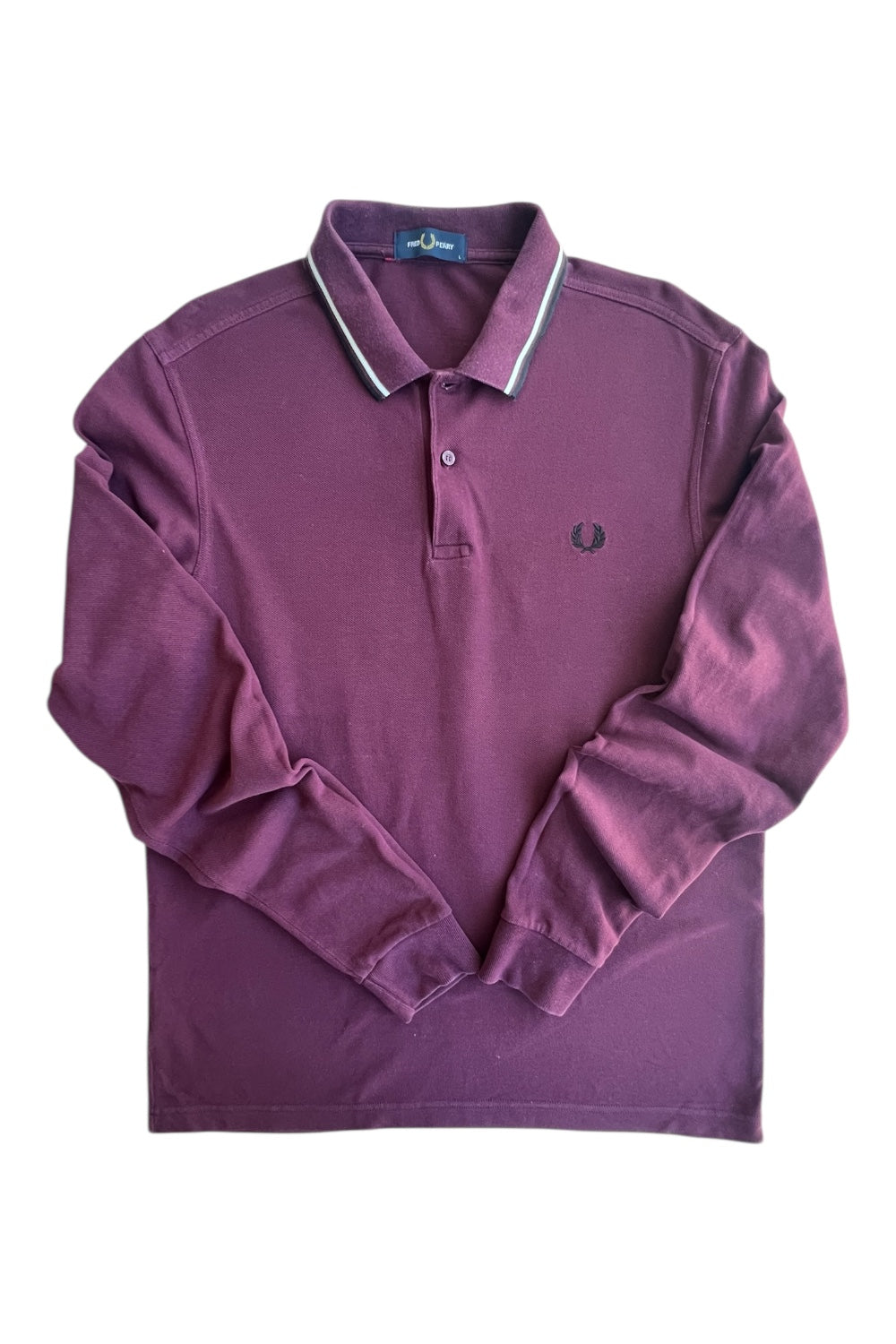 Fred Perry Polo Piqué de Manga Larga Burdeos Hombre Talla L